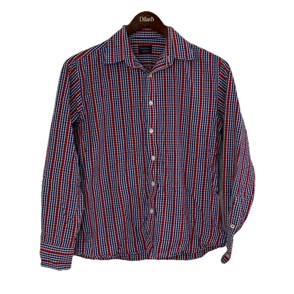 Men's Untuckit Button Down Shirt Medium Plaid Red White Blue Long Sleeve - Picture 1 of 5